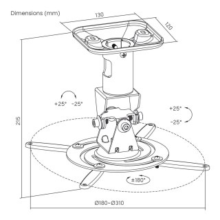 MACLEAN WIESZAK SUFITOWY DO PROJEKTORA, STALOWY, 180~310MM, DO 15 KG MC-208 B