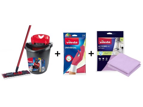 Mop płaski Vileda Ultramax Box z zestawem kuchennym | rękawiczki Universal 1 para+ściereczka Actifibre Pro kuchenna 1szt.