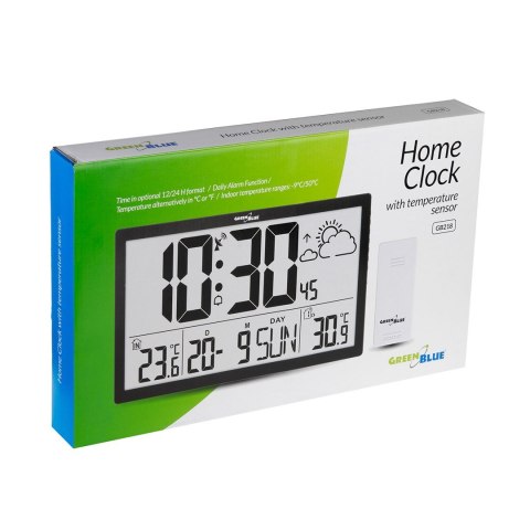 GREENBLUE ZEGAR ŚCIENNY LCD BARDZO DUŻY, TEMPERATURA, DATA GB218