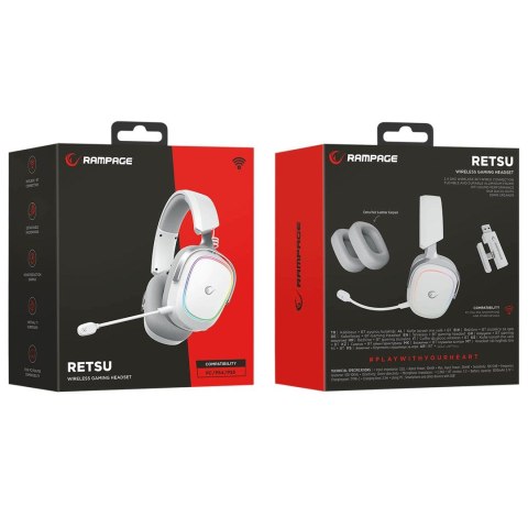 RAMPAGE SŁUCHAWKI BEZPRZEWODOWE NAUSZNE RETSU BT 2.4G RGB WHITE