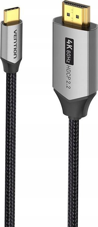 Kabel USB-C do HDMI Vention 4K@60Hz w oplocie 2m szary