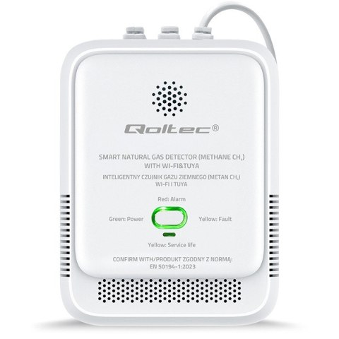 QOLTEC CZUJNIK WYCIEKU GAZU ZIEMNEGO | DETEKTOR CH4 | NG | TUYA | WI-FI | ALARM 85DB | LED