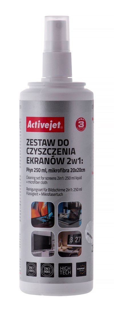 Activejet AOC-269 Zestaw do czyszczenia ekranów 2w1 250 ml/20x20 cm Activejet AOC-269 Zestaw do czyszczenia ekranów 2w1 250 ml/20x20 cm