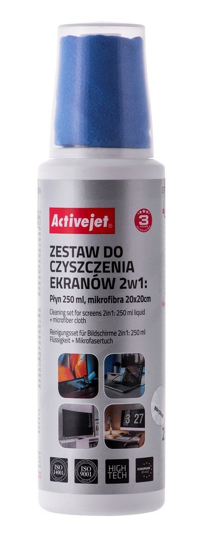 Activejet AOC-269 Zestaw do czyszczenia ekranów 2w1 250 ml/20x20 cm Activejet AOC-269 Zestaw do czyszczenia ekranów 2w1 250 ml/20x20 cm