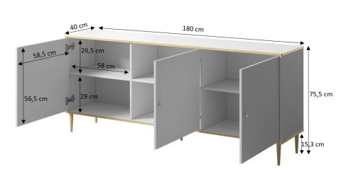 Komoda GLAMOUR 180x40x75,5 czarny mat + złoty Komoda GLAMOUR 180x40x75,5 czarny mat + złoty