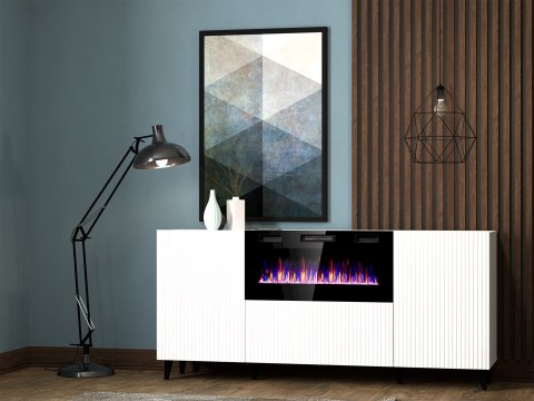 Komoda PAFOS z kominkiem elektrycznym 180x42x82 biały mat Komoda PAFOS z kominkiem elektrycznym 180x42x82 biały mat
