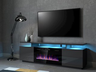 Szafka RTV EVA z kominkiem elektrycznym 180x40x52 grafit/grafit połysk