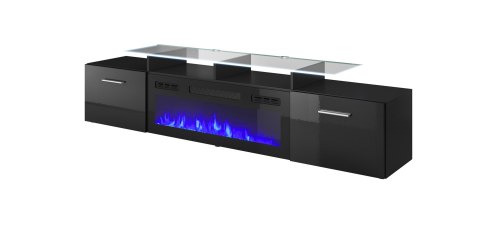 Szafka RTV ROVA z kominkiem elektrycznym 190x37x48 czarny/czarny połysk Szafka RTV ROVA z kominkiem elektrycznym 190x37x48 czarny/czarny połysk