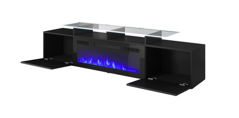 Szafka RTV ROVA z kominkiem elektrycznym 190x37x48 czarny/czarny połysk Szafka RTV ROVA z kominkiem elektrycznym 190x37x48 czarny/czarny połysk