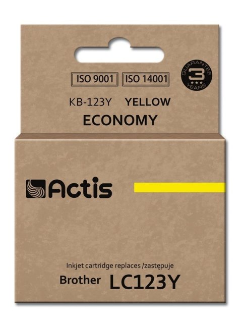 Tusz ACTIS KB-123Y (zamiennik Brother LC123Y/LC121Y; Standard; 10 ml; żółty) Tusz ACTIS KB-123Y (zamiennik Brother LC123Y/LC121Y; Standard; 10 ml; żółty)