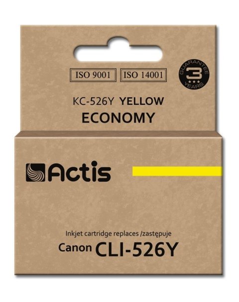 Tusz ACTIS KC-526Y (zamiennik Canon CLI-526Y; Standard; 10 ml; żółty) Tusz ACTIS KC-526Y (zamiennik Canon CLI-526Y; Standard; 10 ml; żółty)