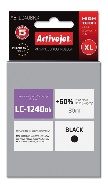 Tusz Activejet AB-1240BNX (zamiennik Brother LC1240BK/1220BK; Supreme; 30 ml; czarny) Tusz Activejet AB-1240BNX (zamiennik Brother LC1240BK/1220BK; Supreme; 30 ml; czarny)