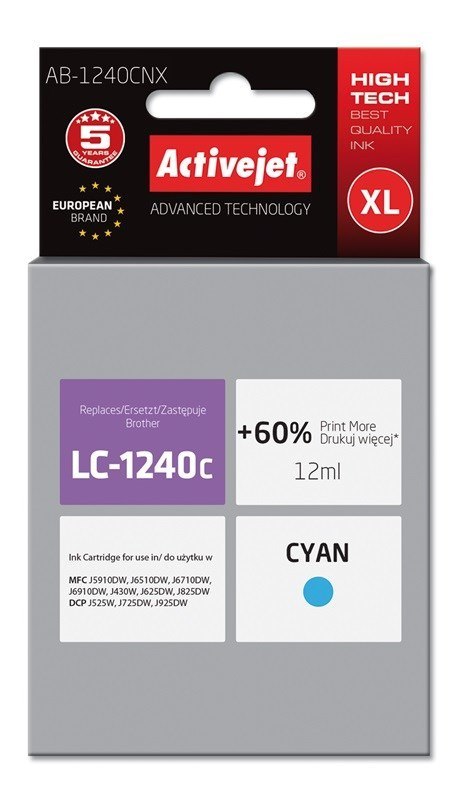 Tusz Activejet AB-1240CNX (zamiennik Brother LC1240C/1220C; Supreme; 12 ml; niebieski) Tusz Activejet AB-1240CNX (zamiennik Brother LC1240C/1220C; Supreme; 12 ml; niebieski)