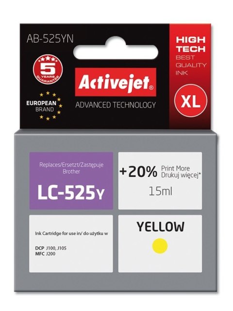 Tusz Activejet AB-525YN (zamiennik Brother LC525Y; Supreme; 15 ml; żółty) Tusz Activejet AB-525YN (zamiennik Brother LC525Y; Supreme; 15 ml; żółty)