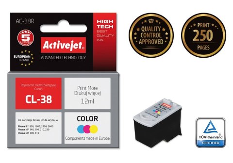 Tusz Activejet AC-38R (zamiennik Canon CL-38; Premium; 12 ml; kolor) Tusz Activejet AC-38R (zamiennik Canon CL-38; Premium; 12 ml; kolor)