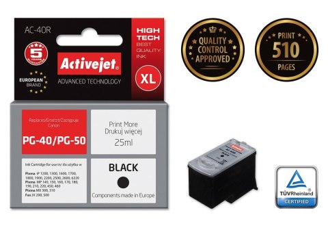 Tusz Activejet AC-40R (zamiennik Canon PG-40; Premium; 25 ml; czarny) Tusz Activejet AC-40R (zamiennik Canon PG-40; Premium; 25 ml; czarny)
