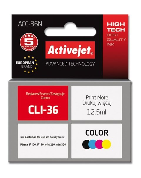 Tusz Activejet ACC-36N (zamiennik Canon CLI-36; Supreme; 12,5 ml; kolor) Tusz Activejet ACC-36N (zamiennik Canon CLI-36; Supreme; 12,5 ml; kolor)