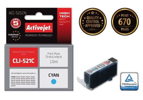 Tusz Activejet ACC-521CN (zamiennik Canon CLI-521C; Supreme; 10 ml; niebieski) Tusz Activejet ACC-521CN (zamiennik Canon CLI-521C; Supreme; 10 ml; niebieski)