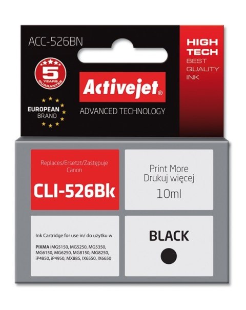 Tusz Activejet ACC-526BN (zamiennik Canon CLI-526Bk; Supreme; 10 ml; czarny) Tusz Activejet ACC-526BN (zamiennik Canon CLI-526Bk; Supreme; 10 ml; czarny)