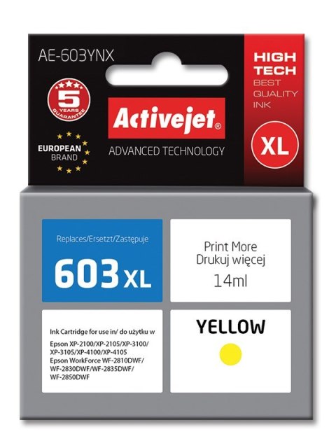 Tusz Activejet AE-603YNX (zamiennik Epson 603XL T03A44; Supreme; 14 ml; żółty) Tusz Activejet AE-603YNX (zamiennik Epson 603XL T03A44; Supreme; 14 ml; żółty)