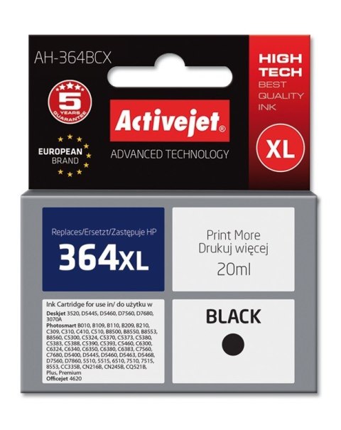 Tusz Activejet AH-364BCX (zamiennik HP 364XL CN684EE; Premium; 20 ml; czarny) Tusz Activejet AH-364BCX (zamiennik HP 364XL CN684EE; Premium; 20 ml; czarny)