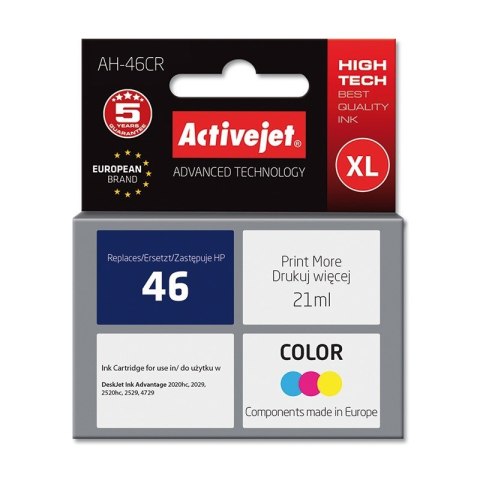 Tusz Activejet AH-46CR (zamiennik HP 46 CZ638AE; Premium; 21 ml; kolor) Tusz Activejet AH-46CR (zamiennik HP 46 CZ638AE; Premium; 21 ml; kolor)