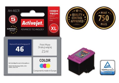 Tusz Activejet AH-46CR (zamiennik HP 46 CZ638AE; Premium; 21 ml; kolor) Tusz Activejet AH-46CR (zamiennik HP 46 CZ638AE; Premium; 21 ml; kolor)