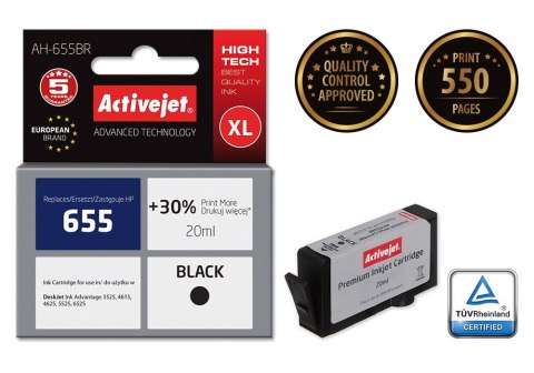 Tusz Activejet AH-655BR (zamiennik HP 655 CZ109AE; Premium; 20 ml; czarny) Tusz Activejet AH-655BR (zamiennik HP 655 CZ109AE; Premium; 20 ml; czarny)