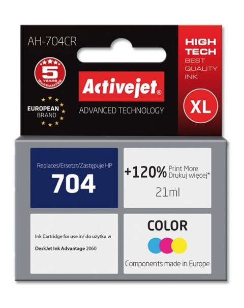 Tusz Activejet AH-704CR (zamiennik HP 704 CN693AE; Premium; 21 ml; kolor) Tusz Activejet AH-704CR (zamiennik HP 704 CN693AE; Premium; 21 ml; kolor)