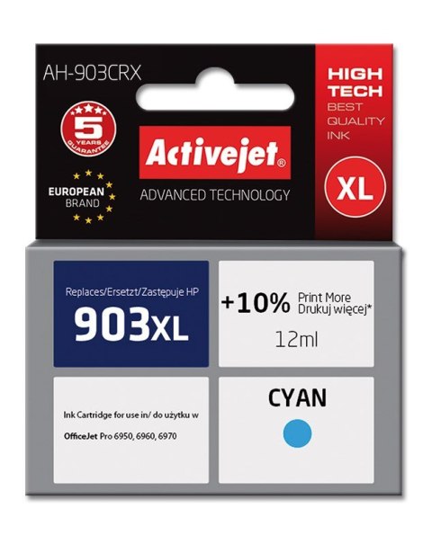 Tusz Activejet AH-903CRX (zamiennik HP 903XL T6M03AE; Premium; 12 ml; niebieski) Tusz Activejet AH-903CRX (zamiennik HP 903XL T6M03AE; Premium; 12 ml; niebieski)