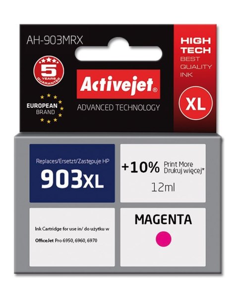Tusz Activejet AH-903MRX (zamiennik HP 903XL T6M07AE; Premium; 12 ml; czerwony) Tusz Activejet AH-903MRX (zamiennik HP 903XL T6M07AE; Premium; 12 ml; czerwony)