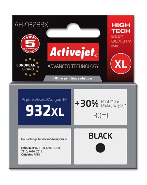 Tusz Activejet AH-932BRX (zamiennik HP 932XL CN053AE; Premium; 30 ml; czarny) Tusz Activejet AH-932BRX (zamiennik HP 932XL CN053AE; Premium; 30 ml; czarny)