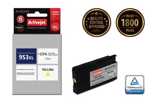 Tusz Activejet AH-953YRX (zamiennik HP 953XL F6U18AE; Premium; 25 ml; żółty) Tusz Activejet AH-953YRX (zamiennik HP 953XL F6U18AE; Premium; 25 ml; żółty)