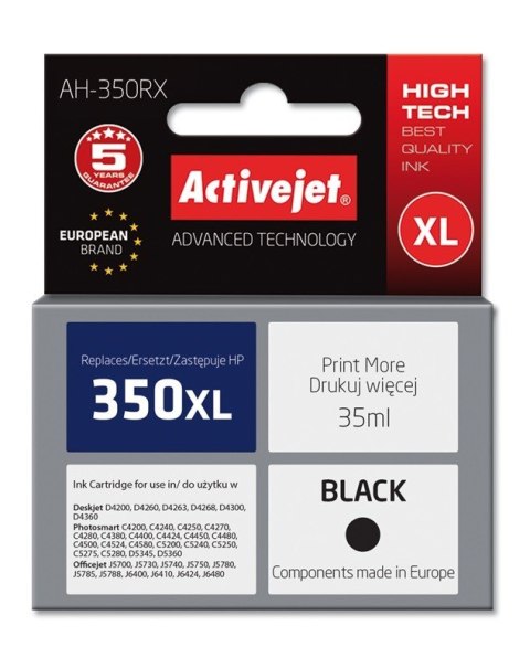 Tusz Activejet AH-350RX (zamiennik HP 350XL CB336EE; Premium; 35 ml; czarny) Tusz Activejet AH-350RX (zamiennik HP 350XL CB336EE; Premium; 35 ml; czarny)