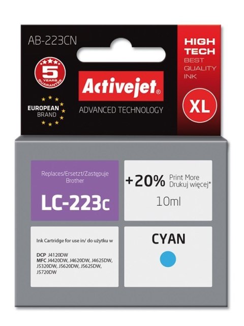 Tusz Activejet AB-223CN (zamiennik Brother LC223C; Supreme; 10 ml; niebieski) Tusz Activejet AB-223CN (zamiennik Brother LC223C; Supreme; 10 ml; niebieski)