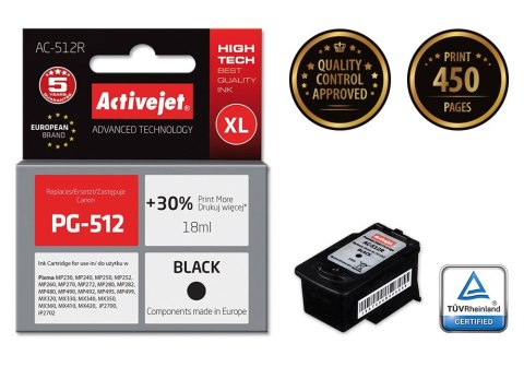 Tusz Activejet AC-512R (zamiennik Canon PG-512; Premium; 18 ml; czarny) Tusz Activejet AC-512R (zamiennik Canon PG-512; Premium; 18 ml; czarny)