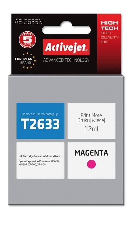 Tusz Activejet AE-2633N (zamiennik Epson 26 T2633; Supreme; 12 ml; czerwony) Tusz Activejet AE-2633N (zamiennik Epson 26 T2633; Supreme; 12 ml; czerwony)