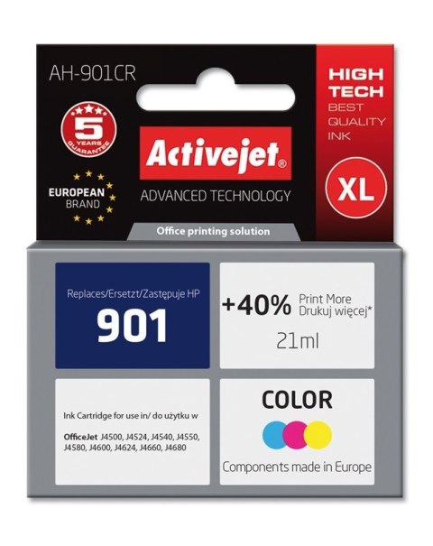 Tusz Activejet AH-901CR (zamiennik HP 901 CC656AE; Premium; 21 ml; kolor) Tusz Activejet AH-901CR (zamiennik HP 901 CC656AE; Premium; 21 ml; kolor)