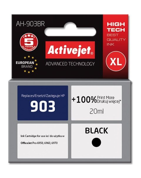 Tusz Activejet AH-903BR (zamiennik HP 903 T6L99AE; Premium; 20 ml; czarny) Tusz Activejet AH-903BR (zamiennik HP 903 T6L99AE; Premium; 20 ml; czarny)