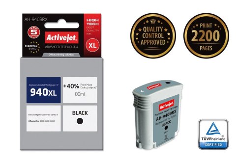 Tusz Activejet AH-940BRX (zamiennik HP 940XL C4906AE; Premium; 80 ml; czarny) Tusz Activejet AH-940BRX (zamiennik HP 940XL C4906AE; Premium; 80 ml; czarny)