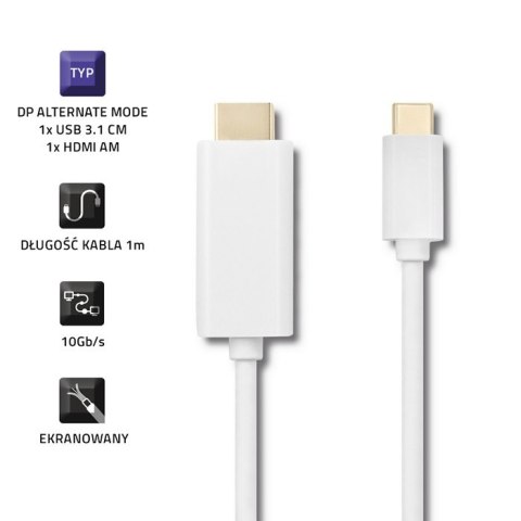 Qoltec Kabel USB 3.1 typ C męski/ HDMI A męski | 4K | Alternate mode | 1m Qoltec Kabel USB 3.1 typ C męski/ HDMI A męski | 4K | Alternate mode | 1m