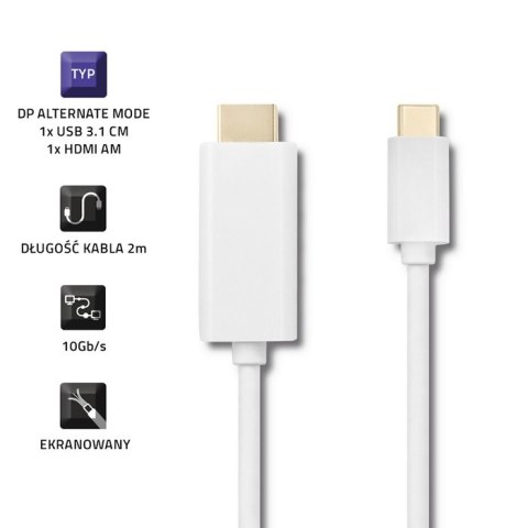 Qoltec Kabel USB 3.1 typ C męski/ HDMI A męski | 4K | Alternate mode | 2m Qoltec Kabel USB 3.1 typ C męski/ HDMI A męski | 4K | Alternate mode | 2m