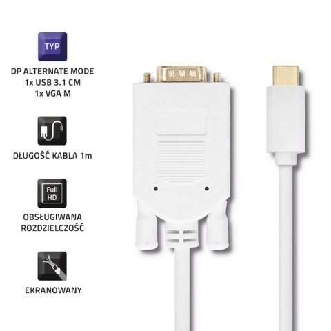Qoltec Kabel USB 3.1 typ C męski/ VGA męski | FULL HD | Alternate mode | 1m