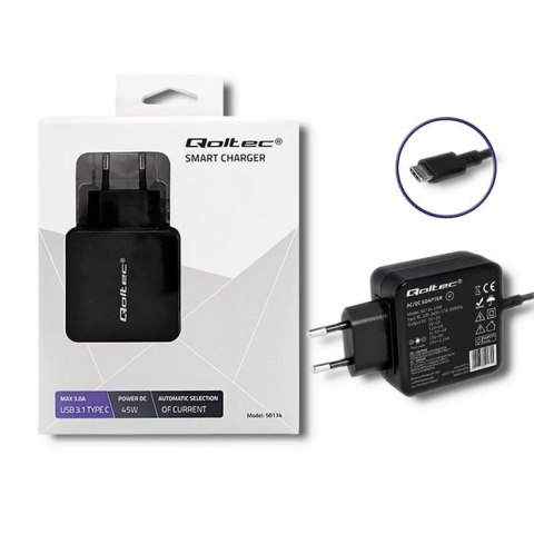 Qoltec Zasilacz sieciowy 45W | 5-20V | 2-3A | USB typ C | PD Qoltec Zasilacz sieciowy 45W | 5-20V | 2-3A | USB typ C | PD