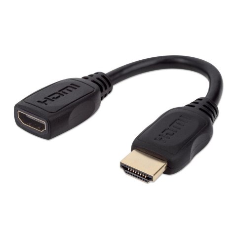 Kabel / Przedłużacz Manhattan HDMI-HDMI M/F Ethernet 4K*60Hz 0,2m, czarny Kabel / Przedłużacz Manhattan HDMI-HDMI M/F Ethernet 4K*60Hz 0,2m, czarny