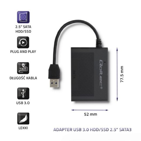 Qoltec Adapter USB 3.0 do dysków HDD/SSD 2.5" SATA3 Qoltec Adapter USB 3.0 do dysków HDD/SSD 2.5" SATA3