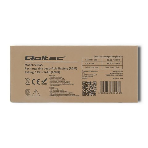 Qoltec Akumulator AGM | 12V | 14Ah |max. 210A