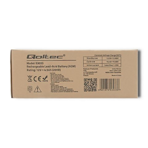 Qoltec Akumulator AGM | 12V | 4.5Ah | max 67.5A