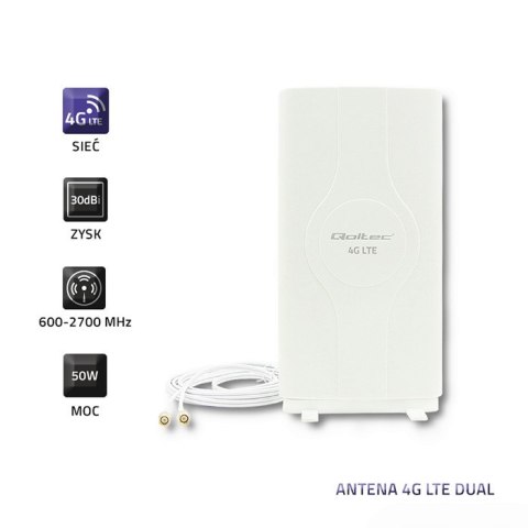 Qoltec Antena 4G LTE DUAL z podwójnym złączem SMA| 30dBi | Wewnętrzna Qoltec Antena 4G LTE DUAL z podwójnym złączem SMA| 30dBi | Wewnętrzna