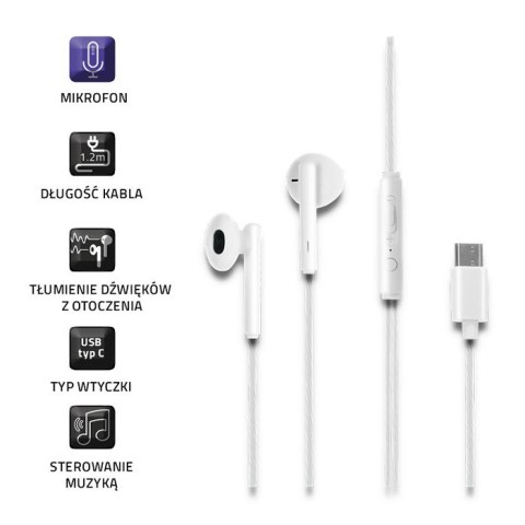 Qoltec Słuchawki douszne z mikrofonem | USB typ C | Białe Qoltec Słuchawki douszne z mikrofonem | USB typ C | Białe